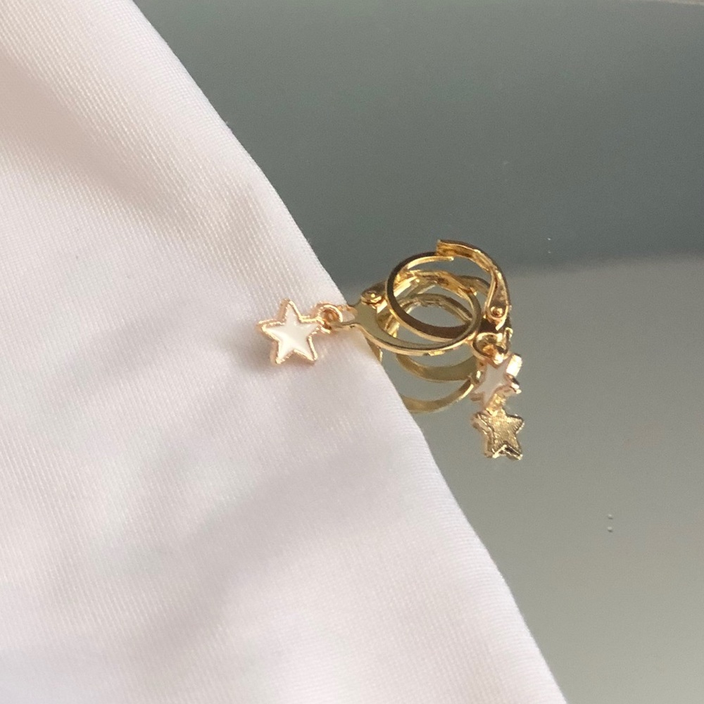 Handmade White Star Huggie Earrings